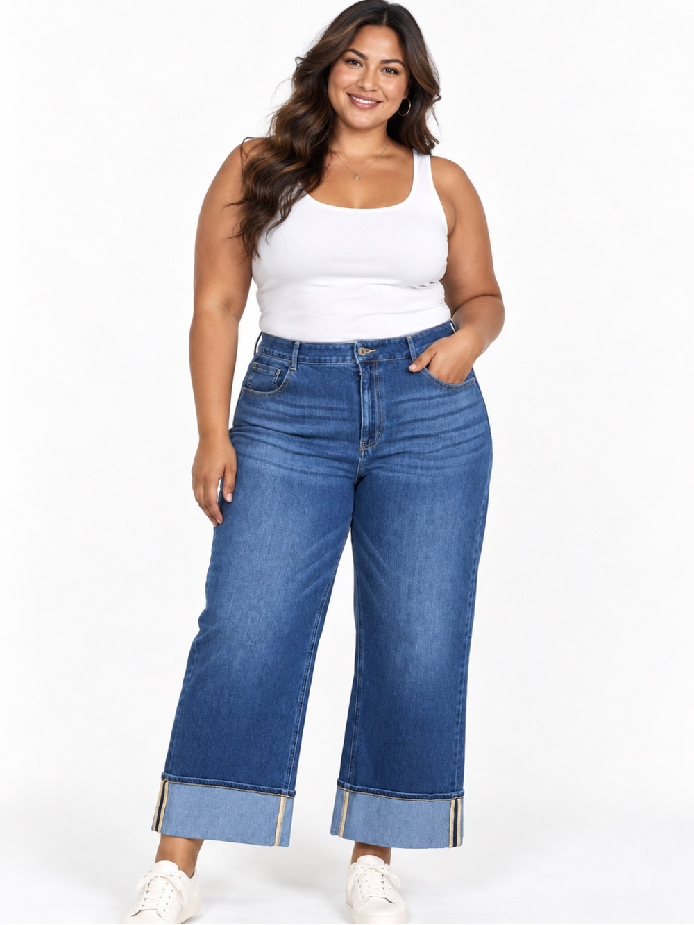 Halara Flex™ High Waisted Wide Leg Rolled Hem Washed Casual Jeans
